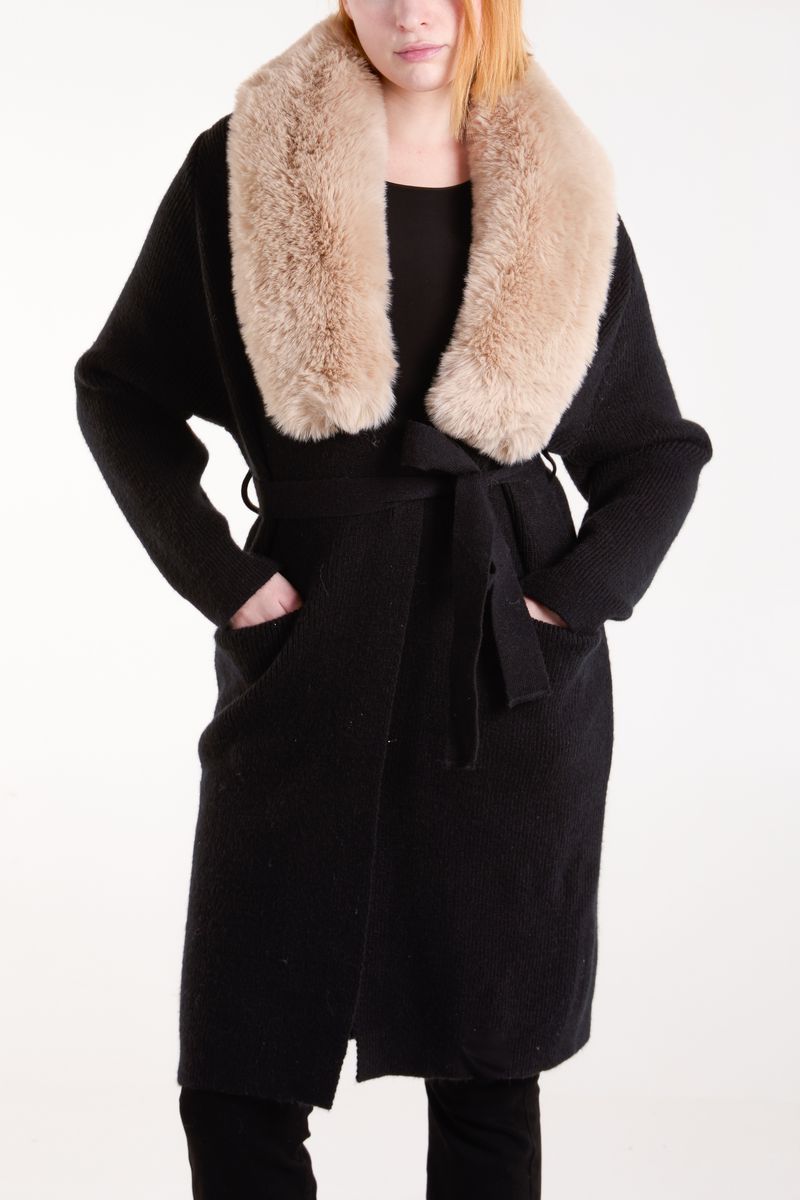 Fur Collar Two Pocket Cardigan