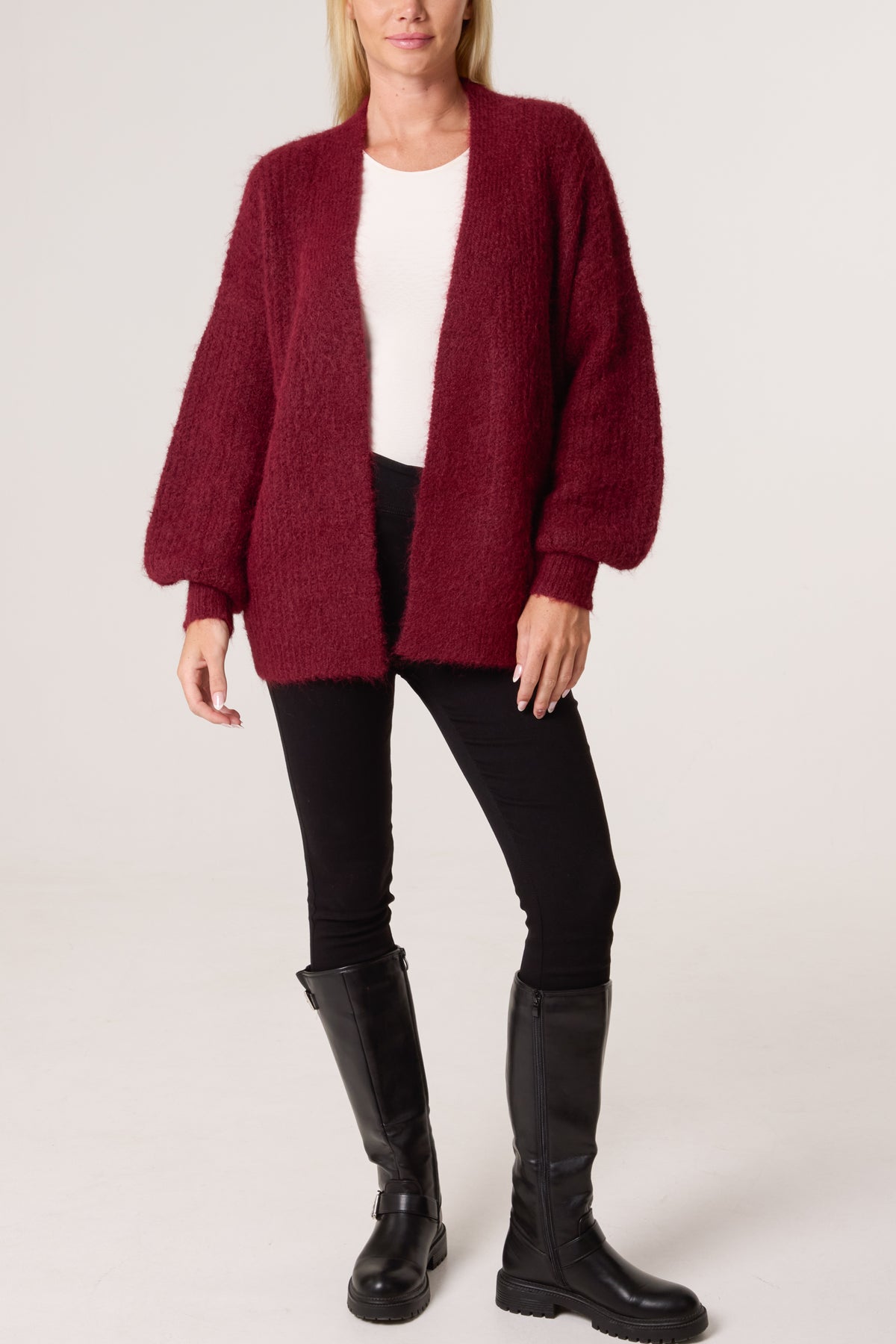 Balloon Sleeve Open Knit Cardigan