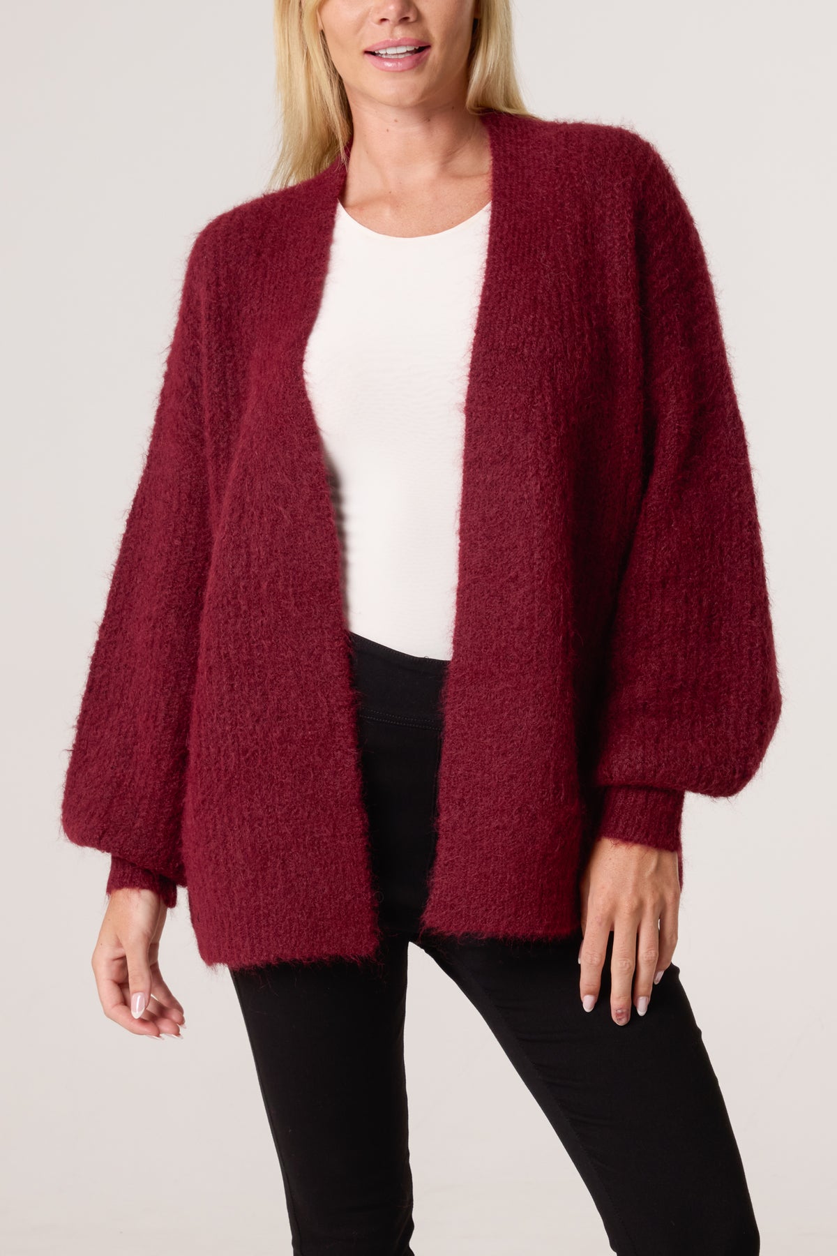 Balloon Sleeve Open Knit Cardigan