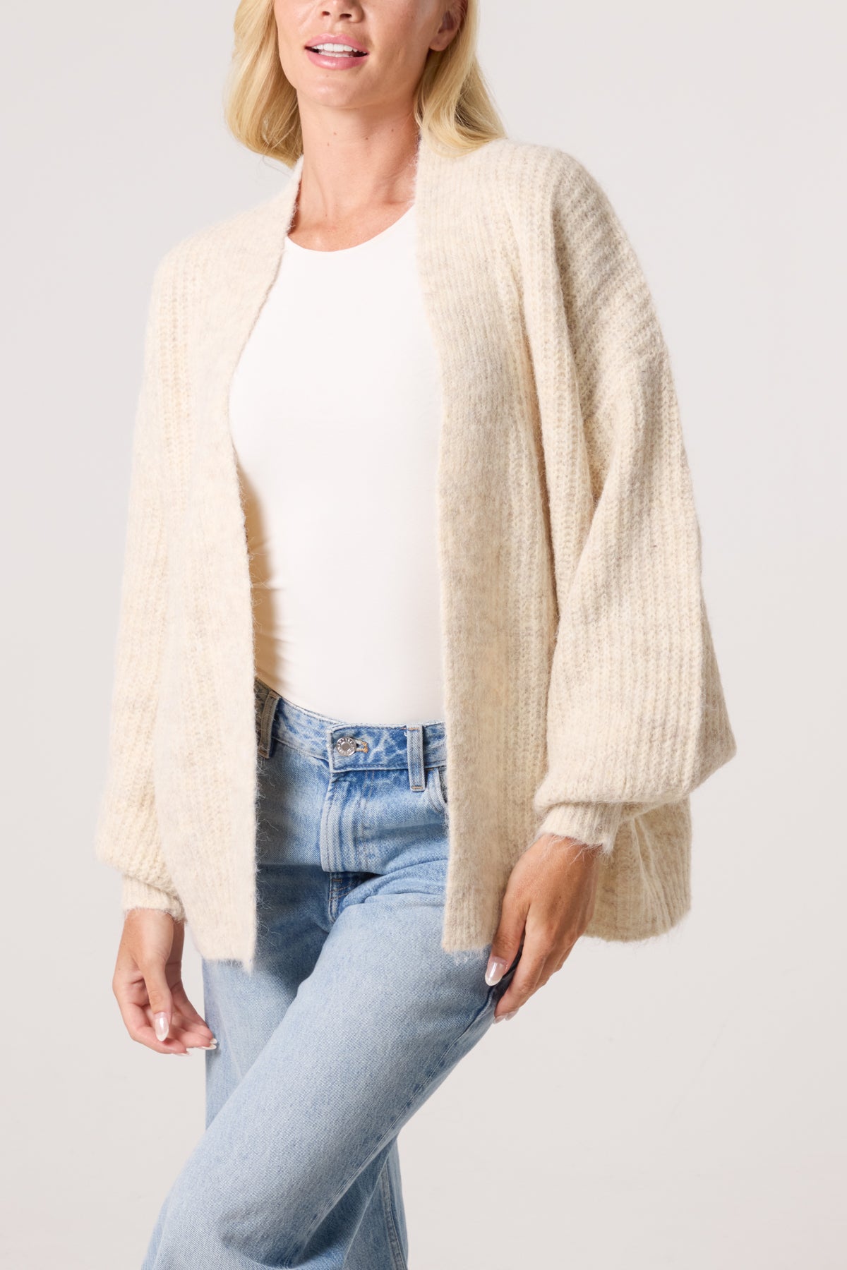 Balloon Sleeve Open Knit Cardigan