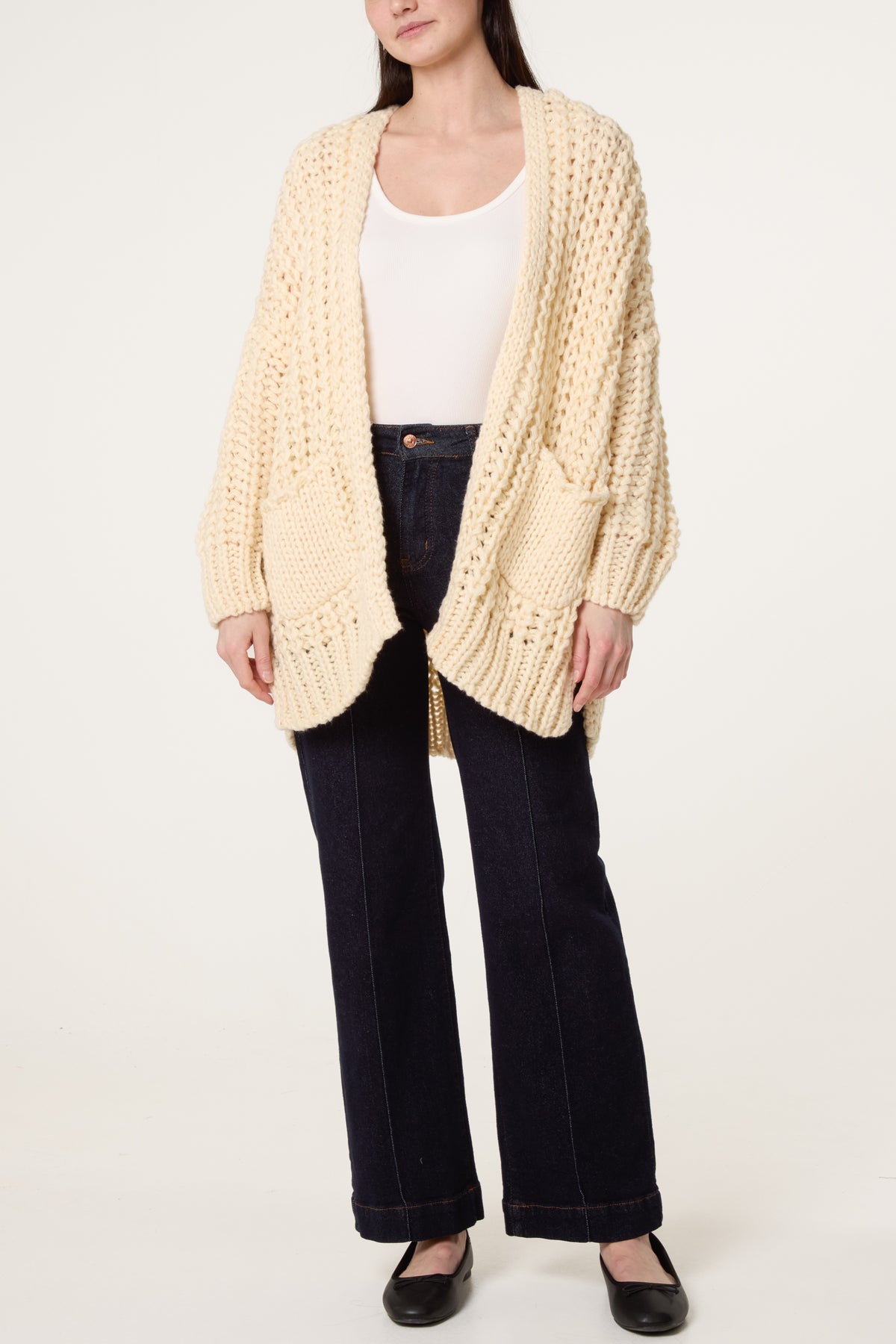 Thick Cable Knit Pockets Cardigan