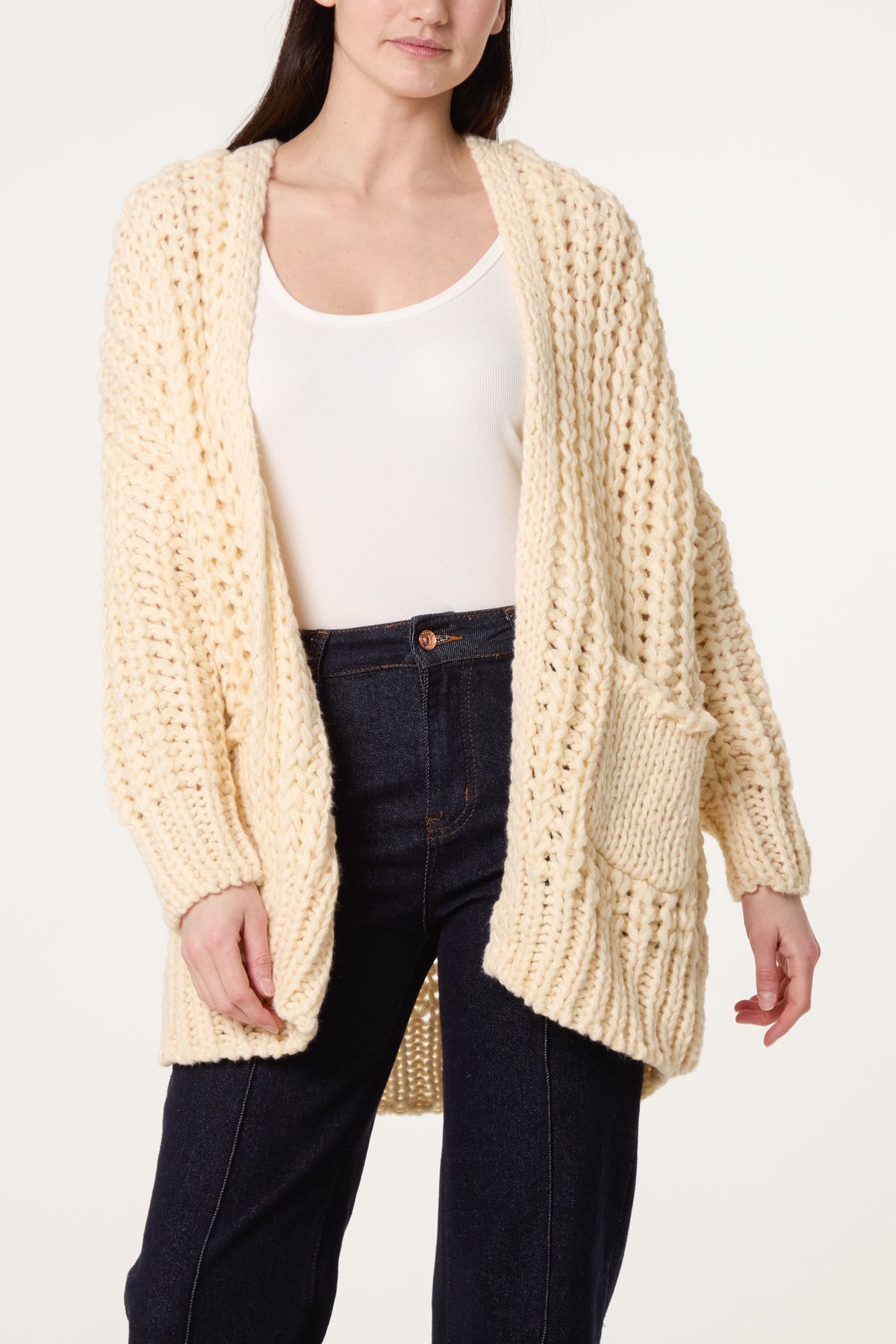 Thick Cable Knit Pockets Cardigan