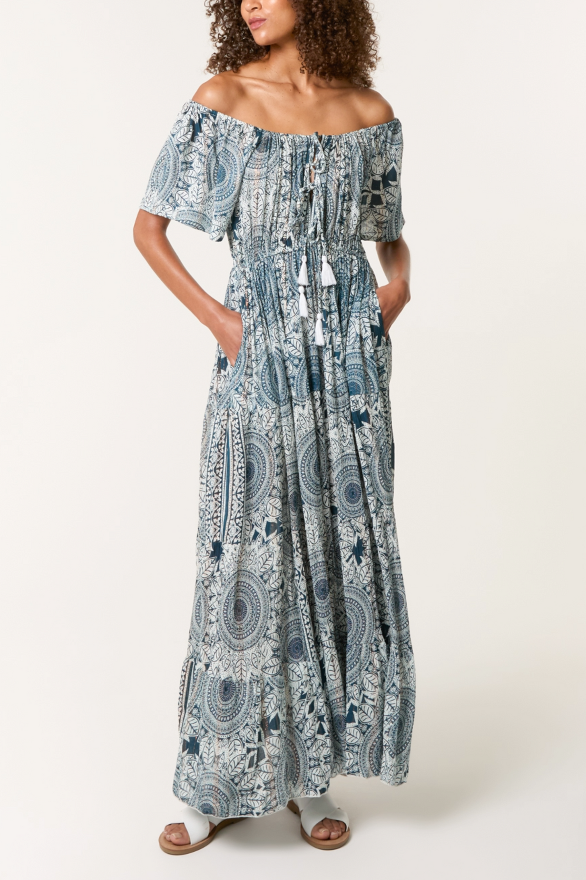 Off Shoulder Front Tie with Tassel Dress