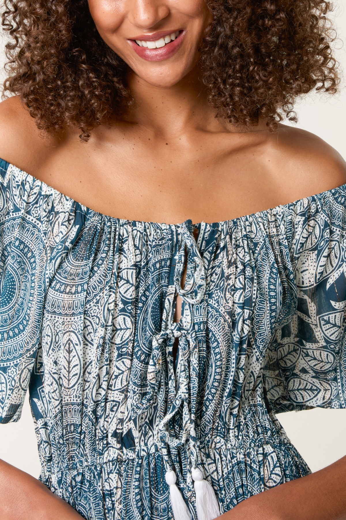 Off Shoulder Front Tie with Tassel Dress