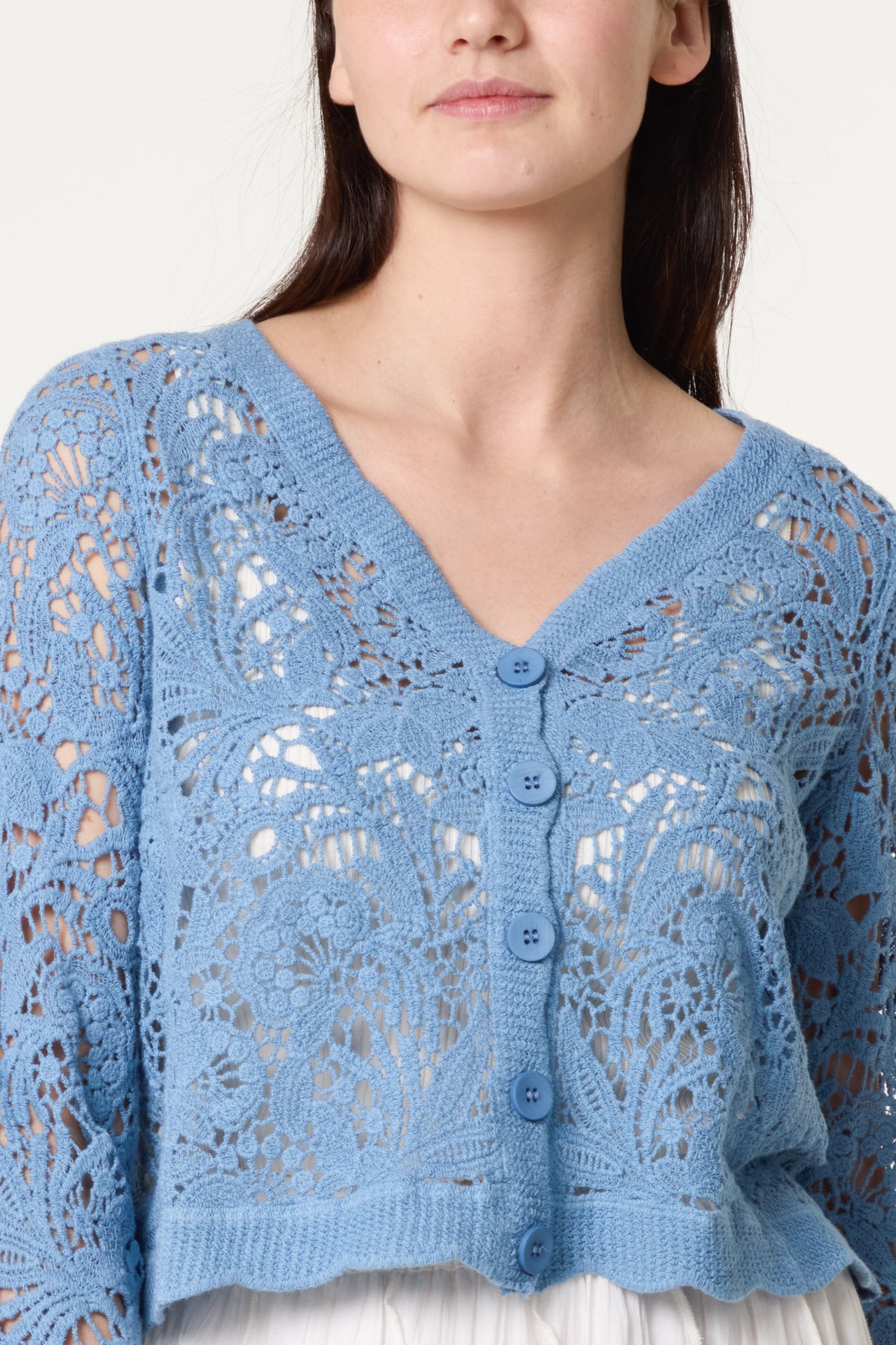 Crochet V Neck Flower Pattern Cardigan