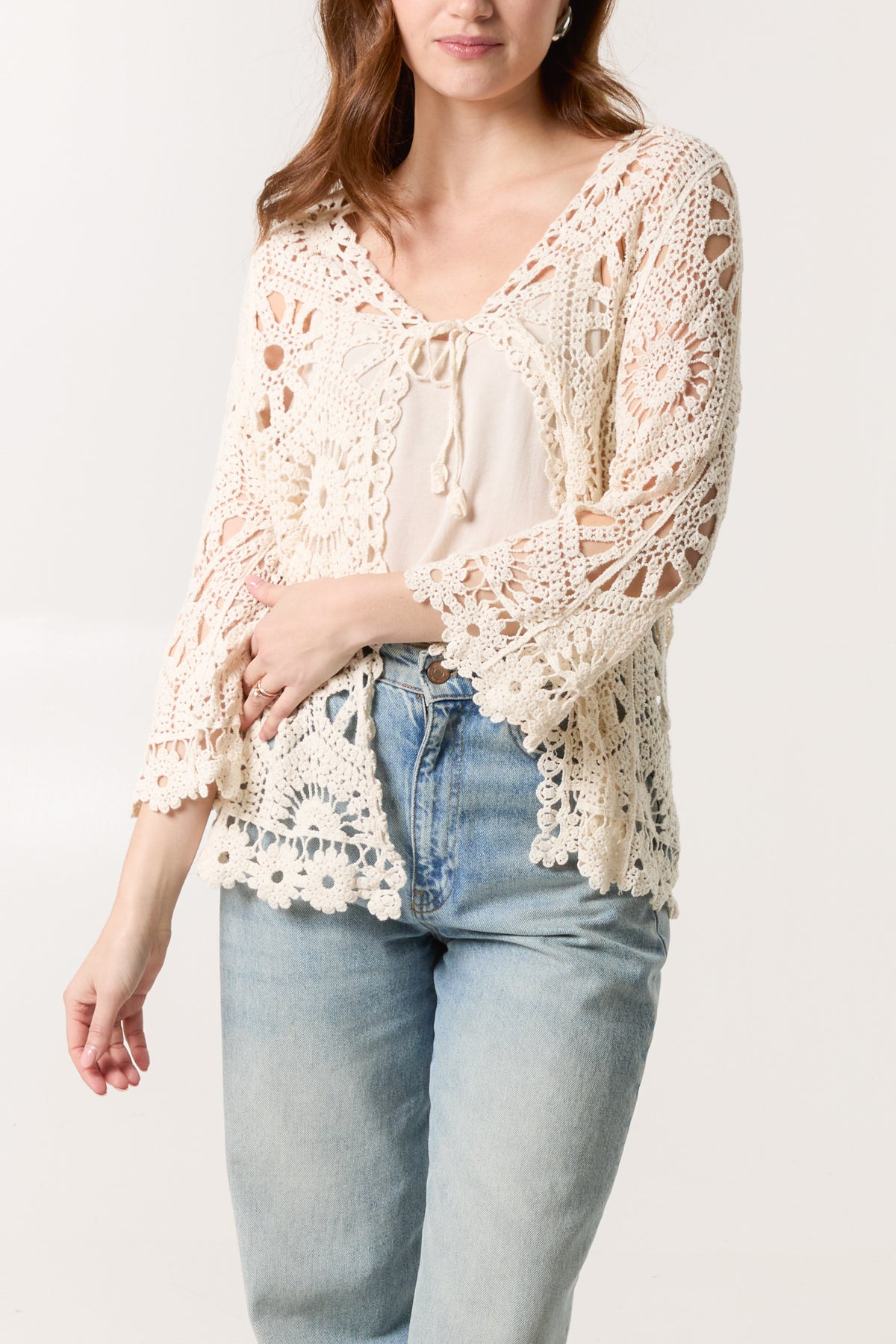 Wide Sleeve Floral Crochet Cardigan