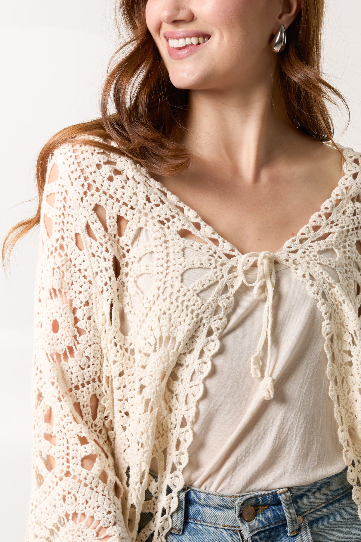 Wide Sleeve Floral Crochet Cardigan
