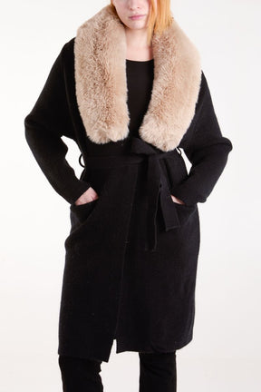 Fur Collar Two Pocket Cardigan