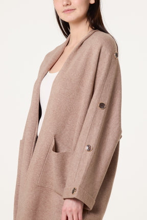 Button Sleeve Open Front Cardigan