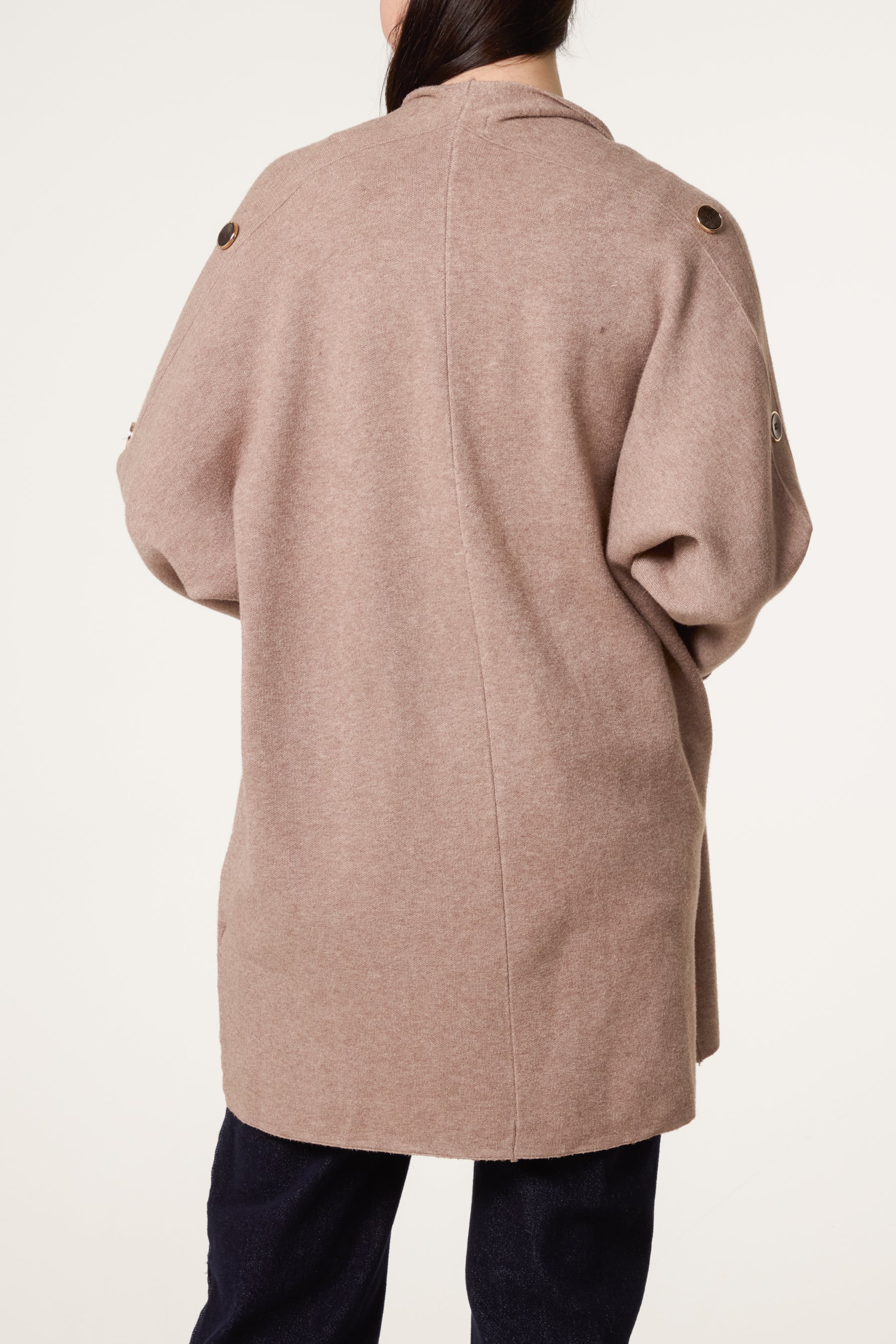 Button Sleeve Open Front Cardigan