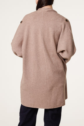 Button Sleeve Open Front Cardigan