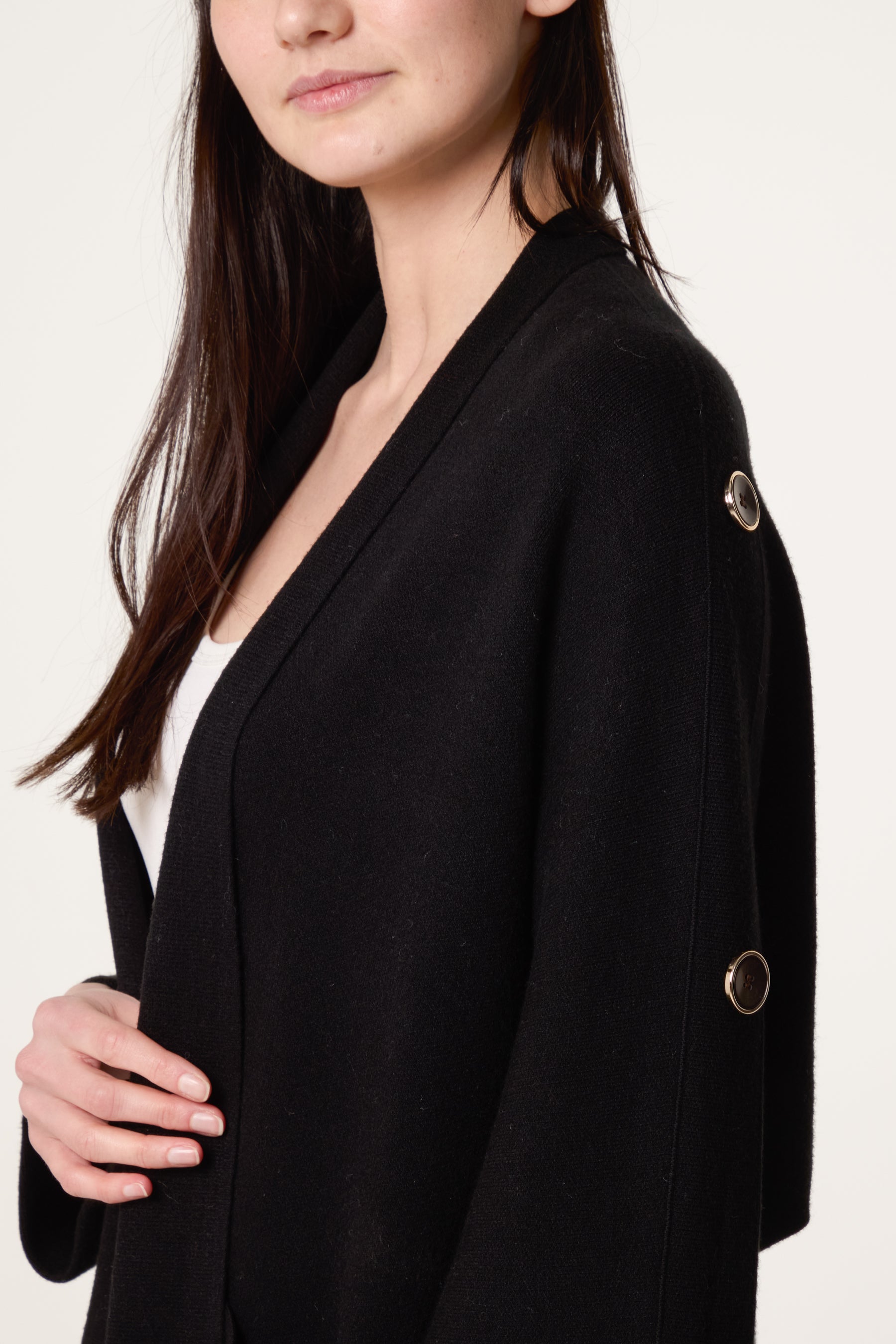 Button Sleeve Open Front Cardigan