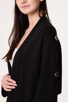 Button Sleeve Open Front Cardigan