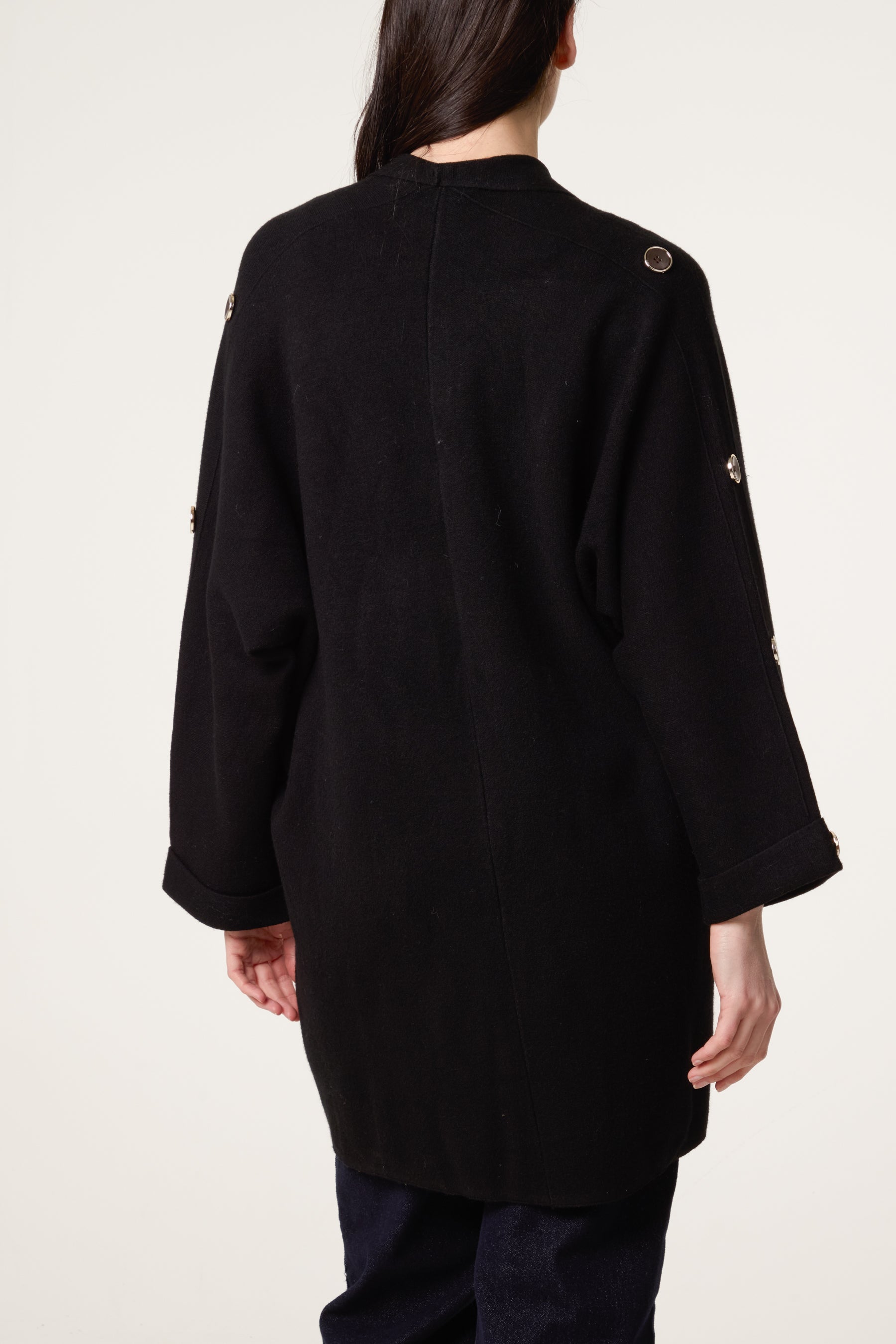 Button Sleeve Open Front Cardigan