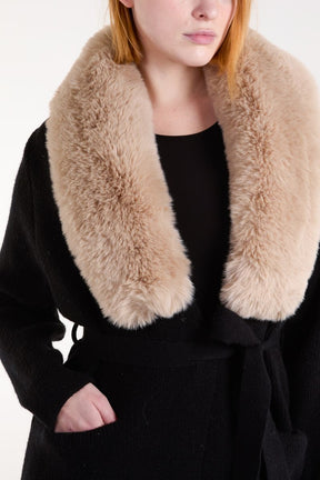 Fur Collar Two Pocket Cardigan