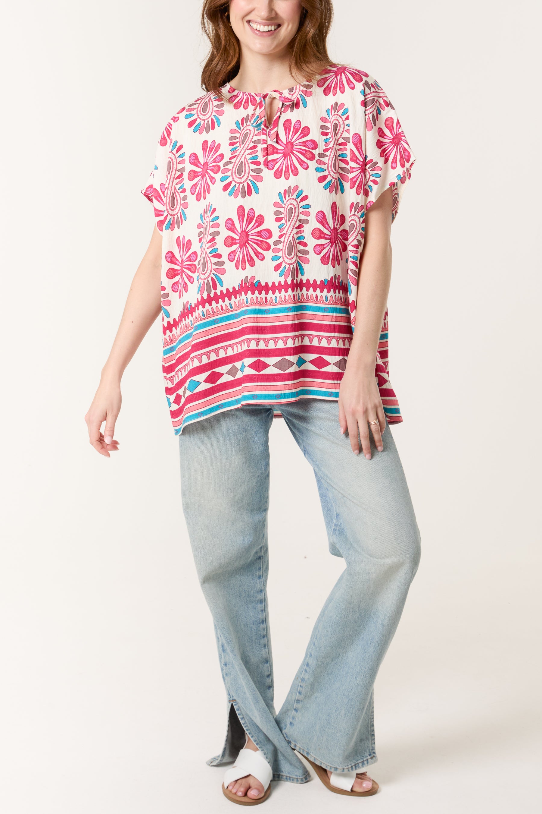 Floral Border Print Top