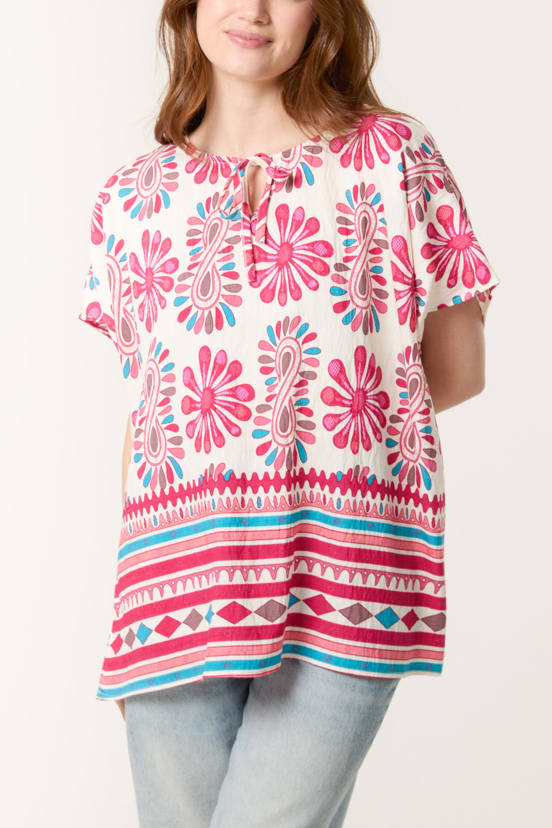 Floral Border Print Top