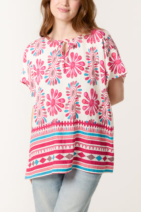 Floral Border Print Top