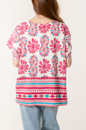 Floral Border Print Top