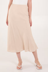 Bias Cut Linen Mix Midi Skirt