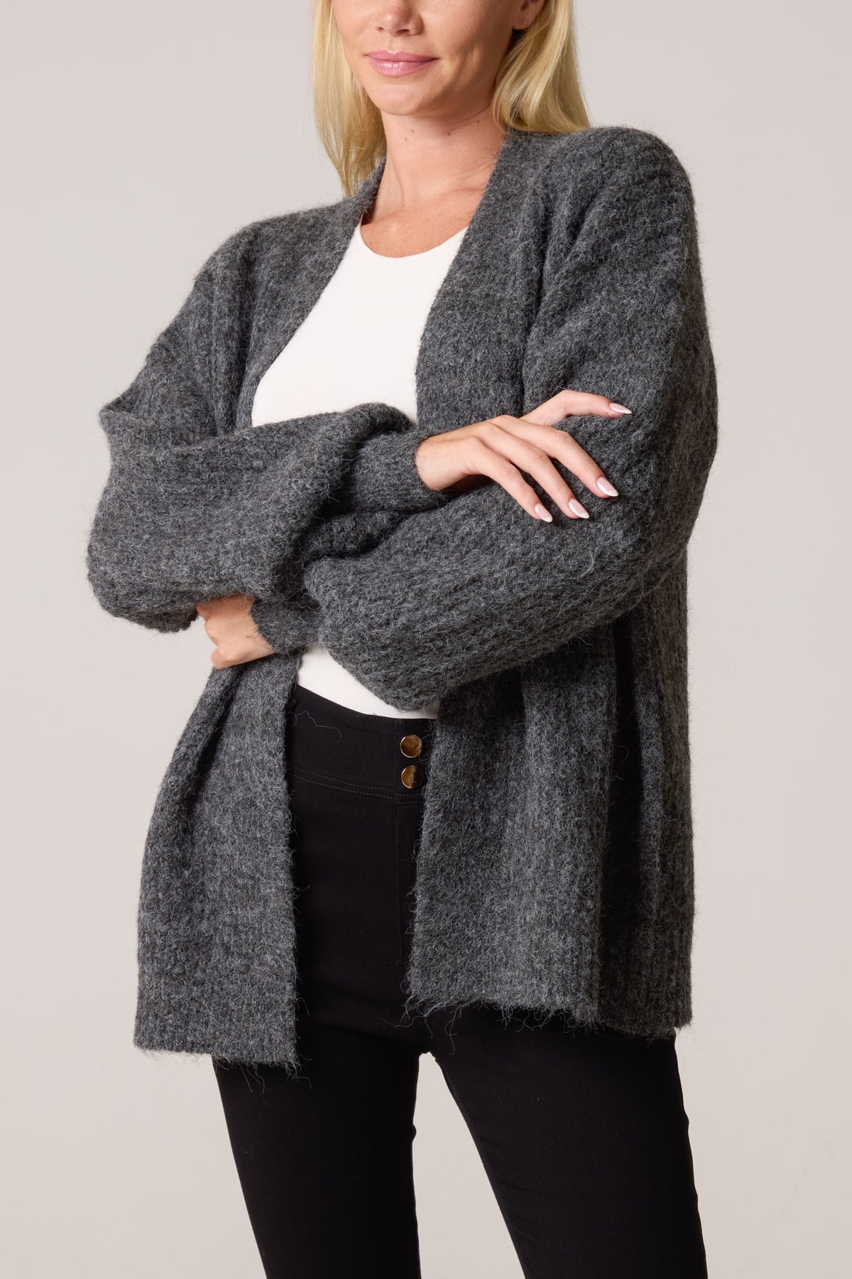 Balloon Sleeve Open Knit Cardigan