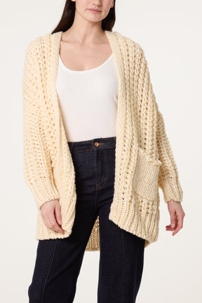 Thick Cable Knit Pockets Cardigan