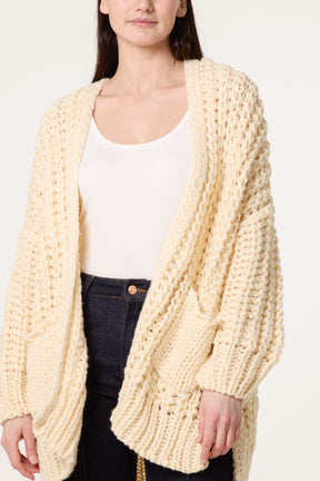 Thick Cable Knit Pockets Cardigan