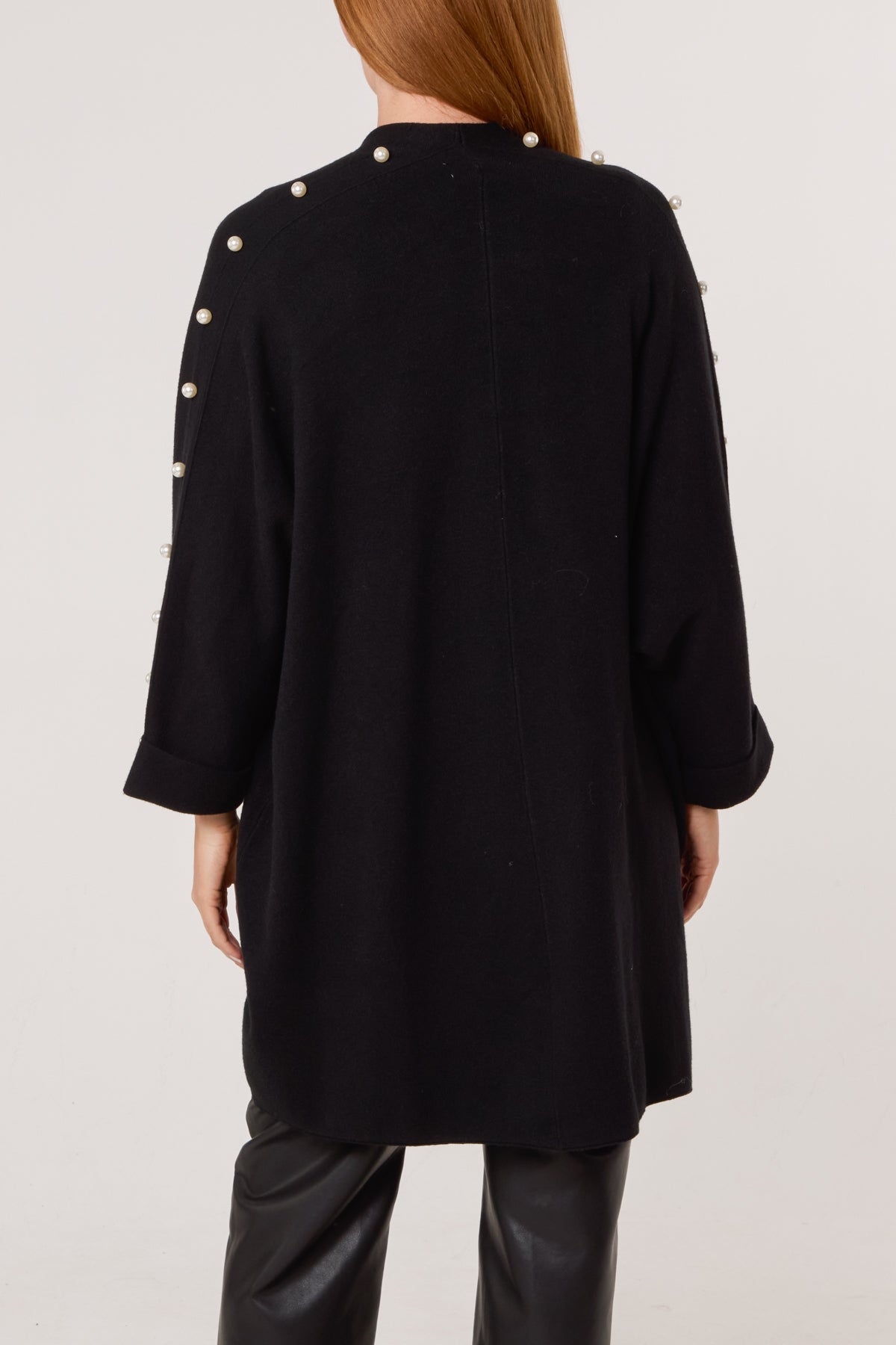 Pearl Sleeve Embellished Open Cardigan