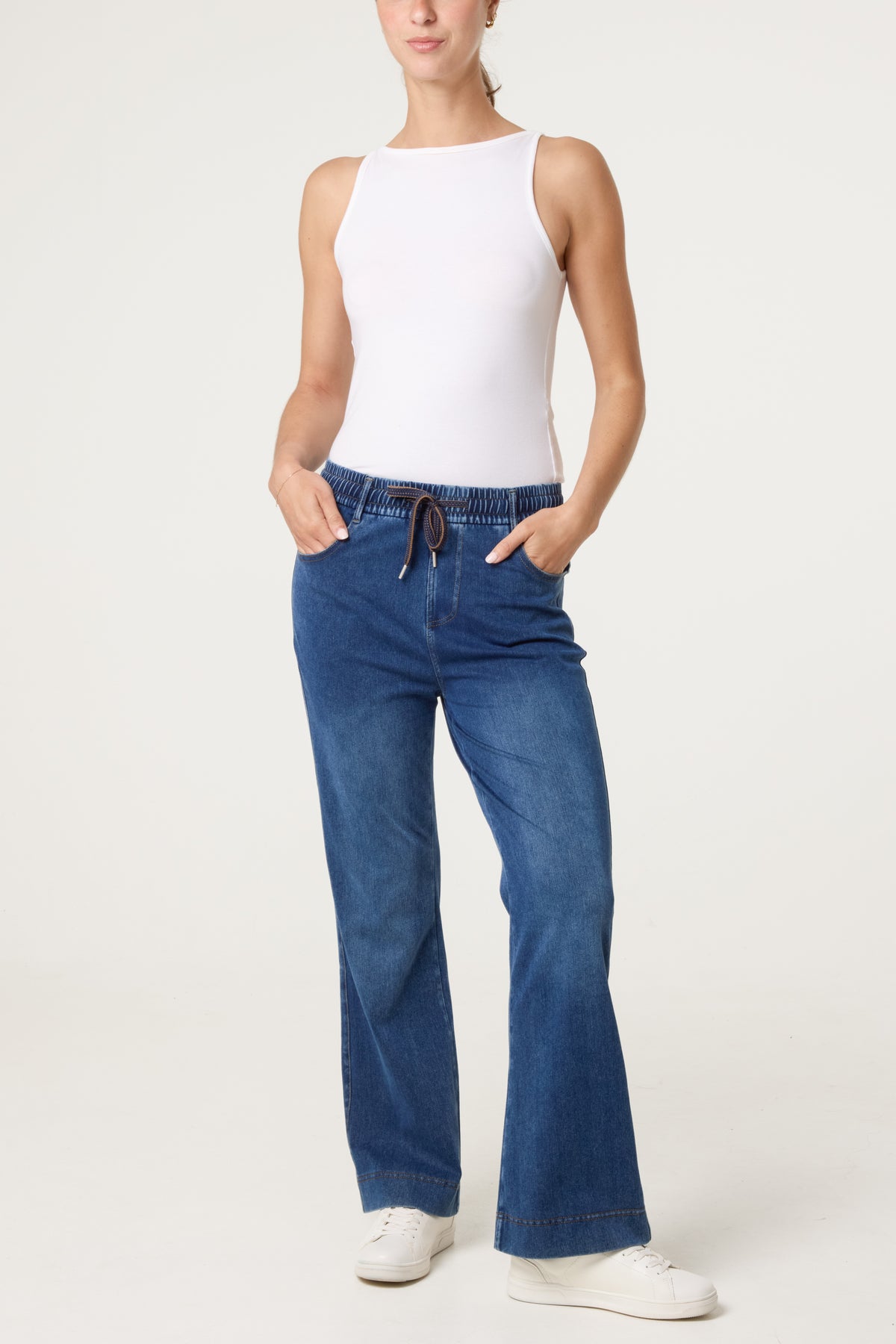 Elastic Waist Drawstring Jeans