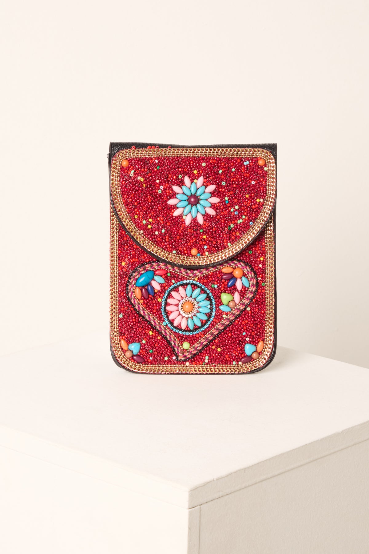 Handmade Heart Beaded Crossbody Bag