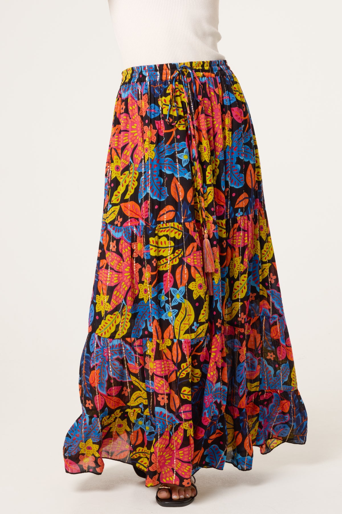 Metallic Detail Floral Skirt