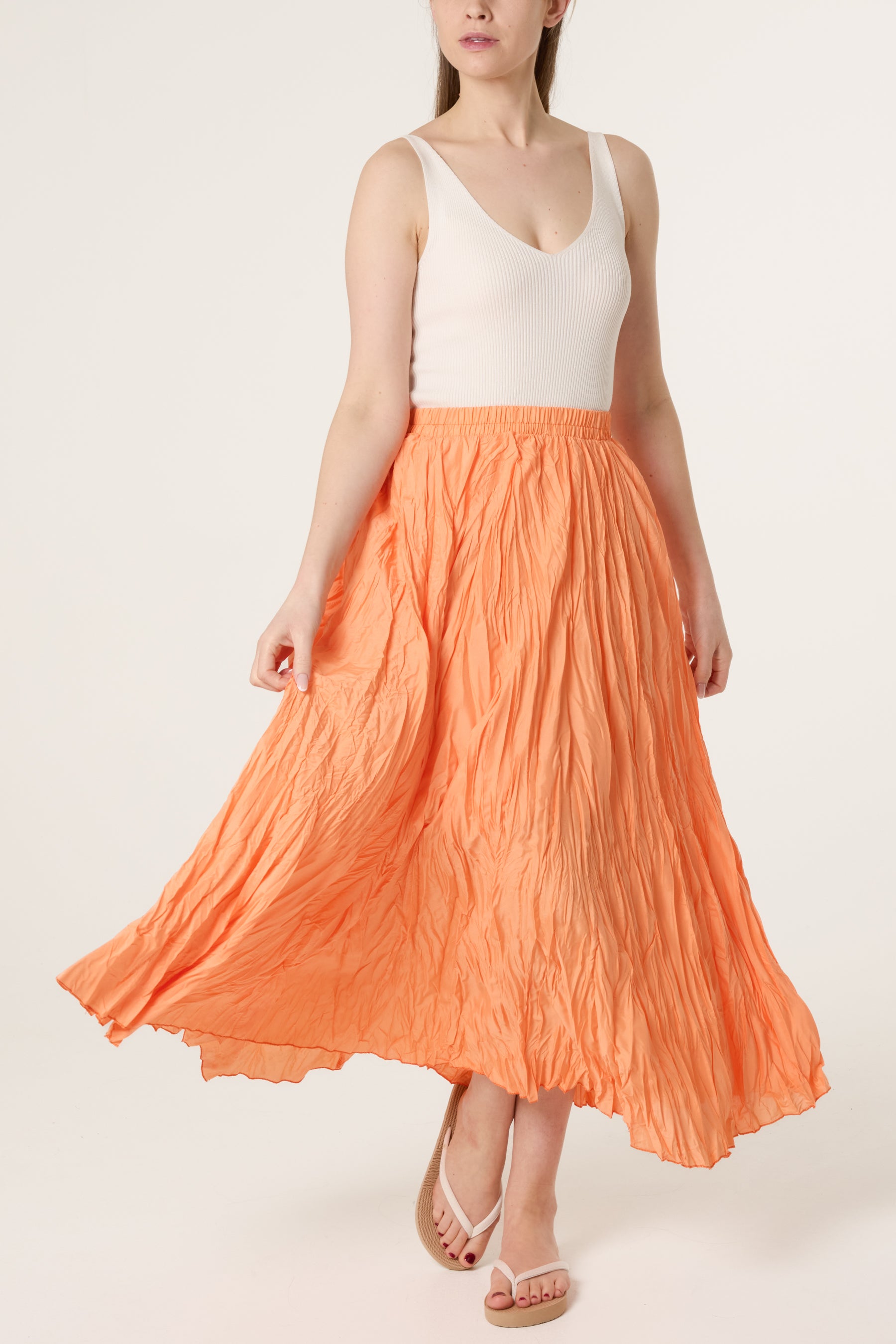 Crinkle Shirred Maxi Skirt