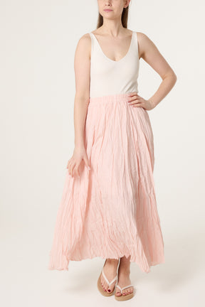 Crinkle Shirred Maxi Skirt