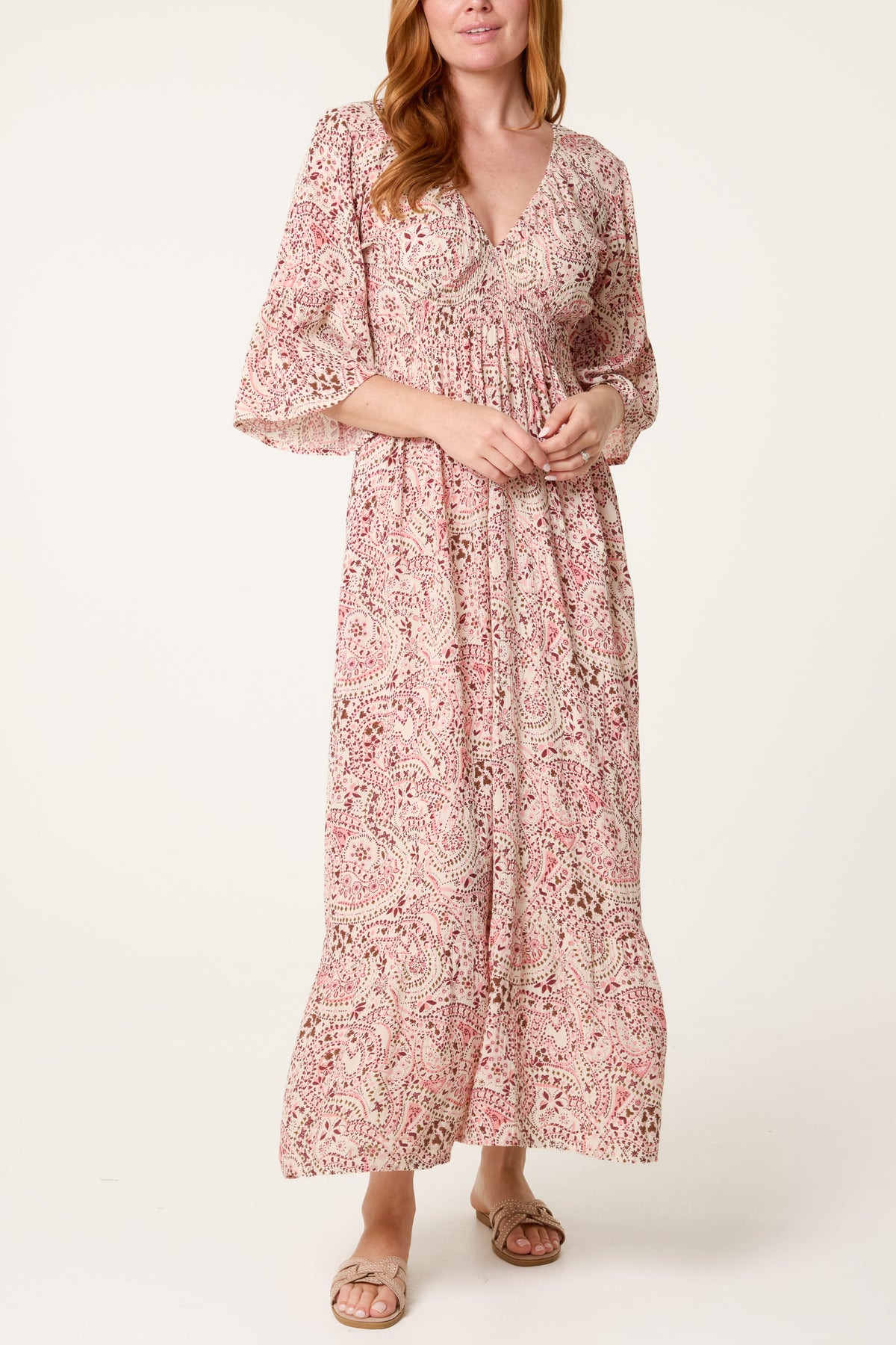 V-Neck Paisley Midi Dress