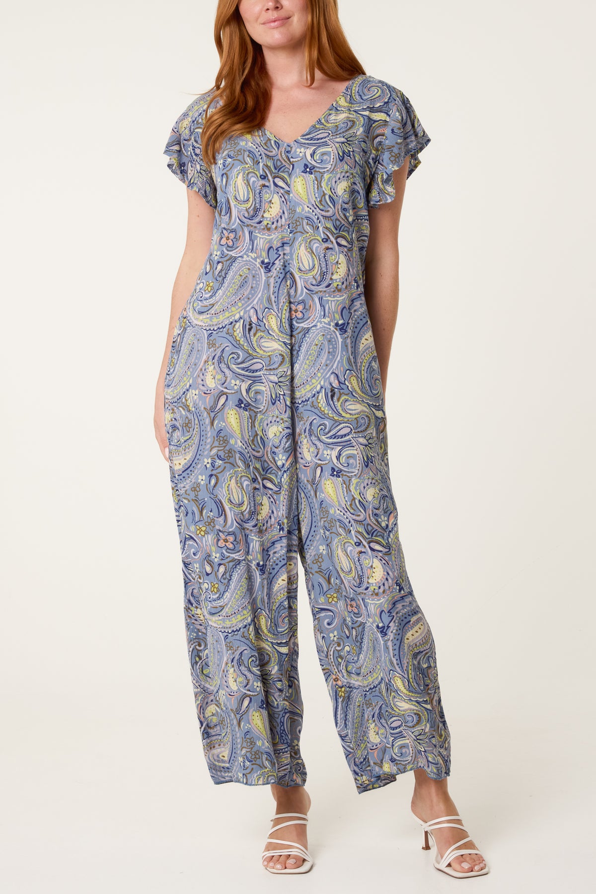Paisley Pattern Ruffle Sleeve Detail Jumpsuit