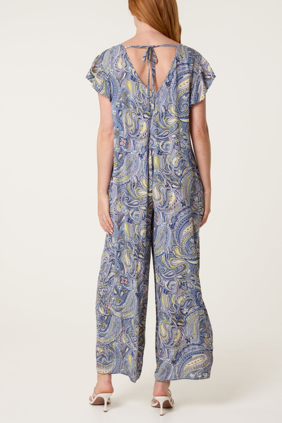 Paisley Pattern Ruffle Sleeve Detail Jumpsuit