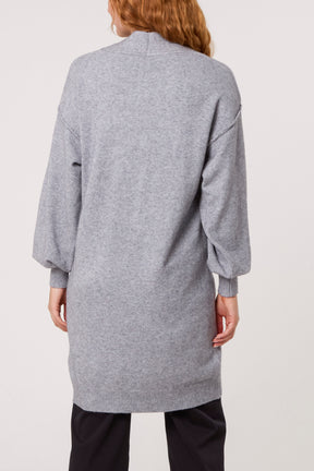 Longline Broch Detail Pockets Cardigan