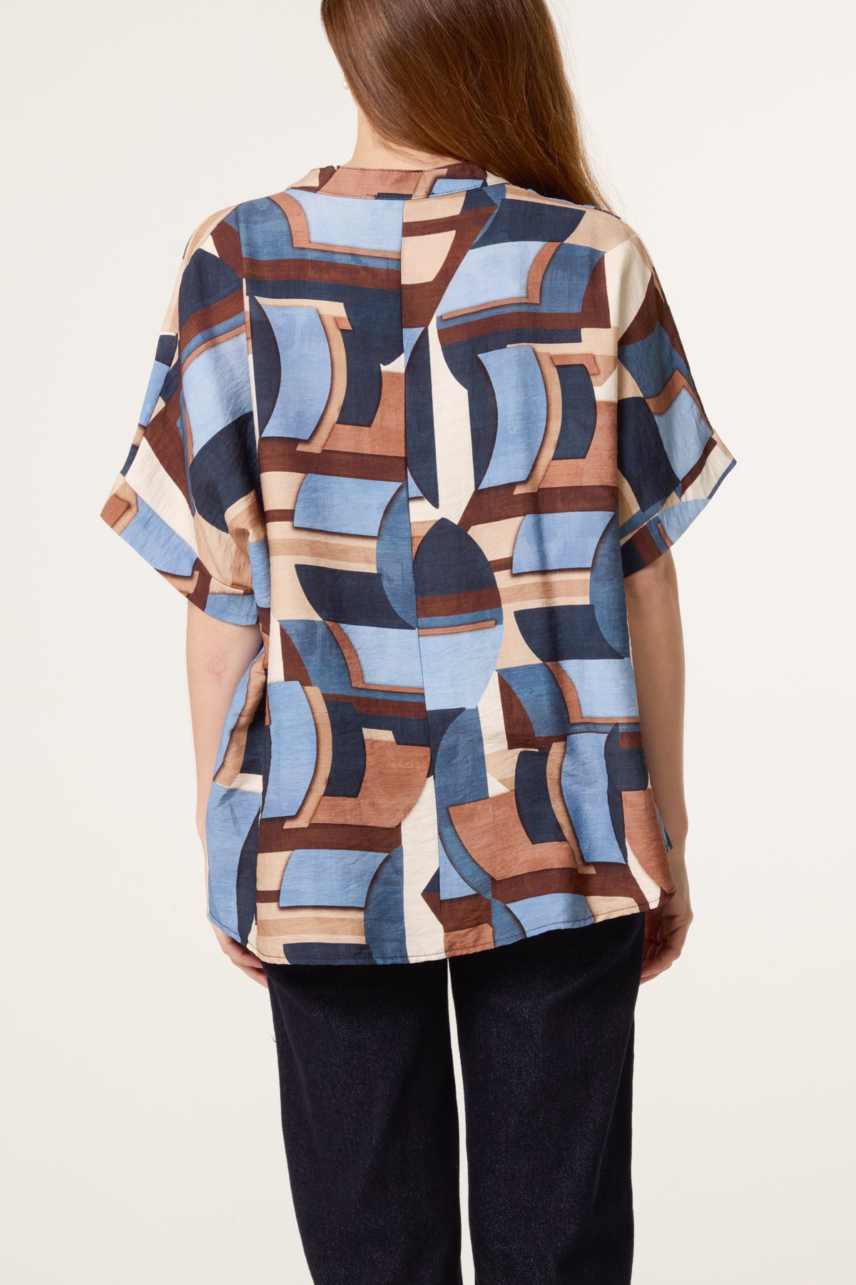 Abstract Geo Print Short Sleeve Blouse
