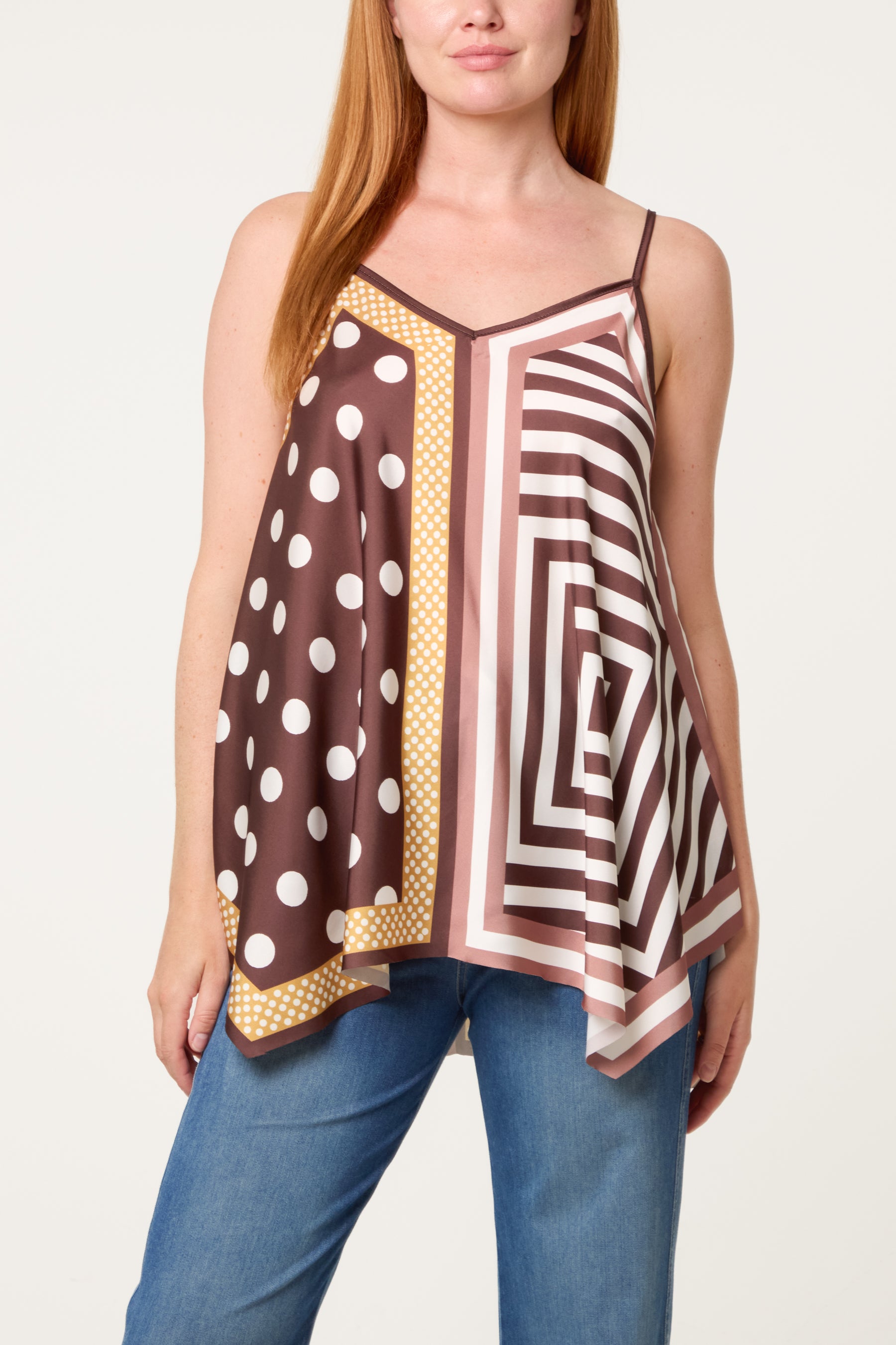 Polka Dot Geometric Strappy Top
