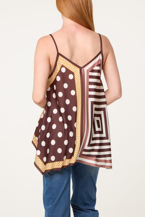 Polka Dot Geometric Strappy Top
