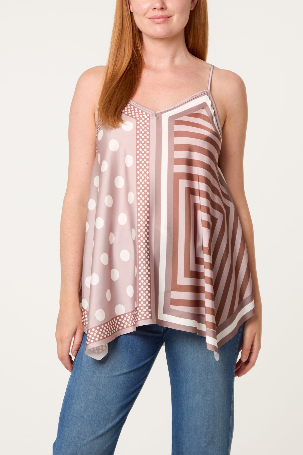 Polka Dot Geometric Strappy Top