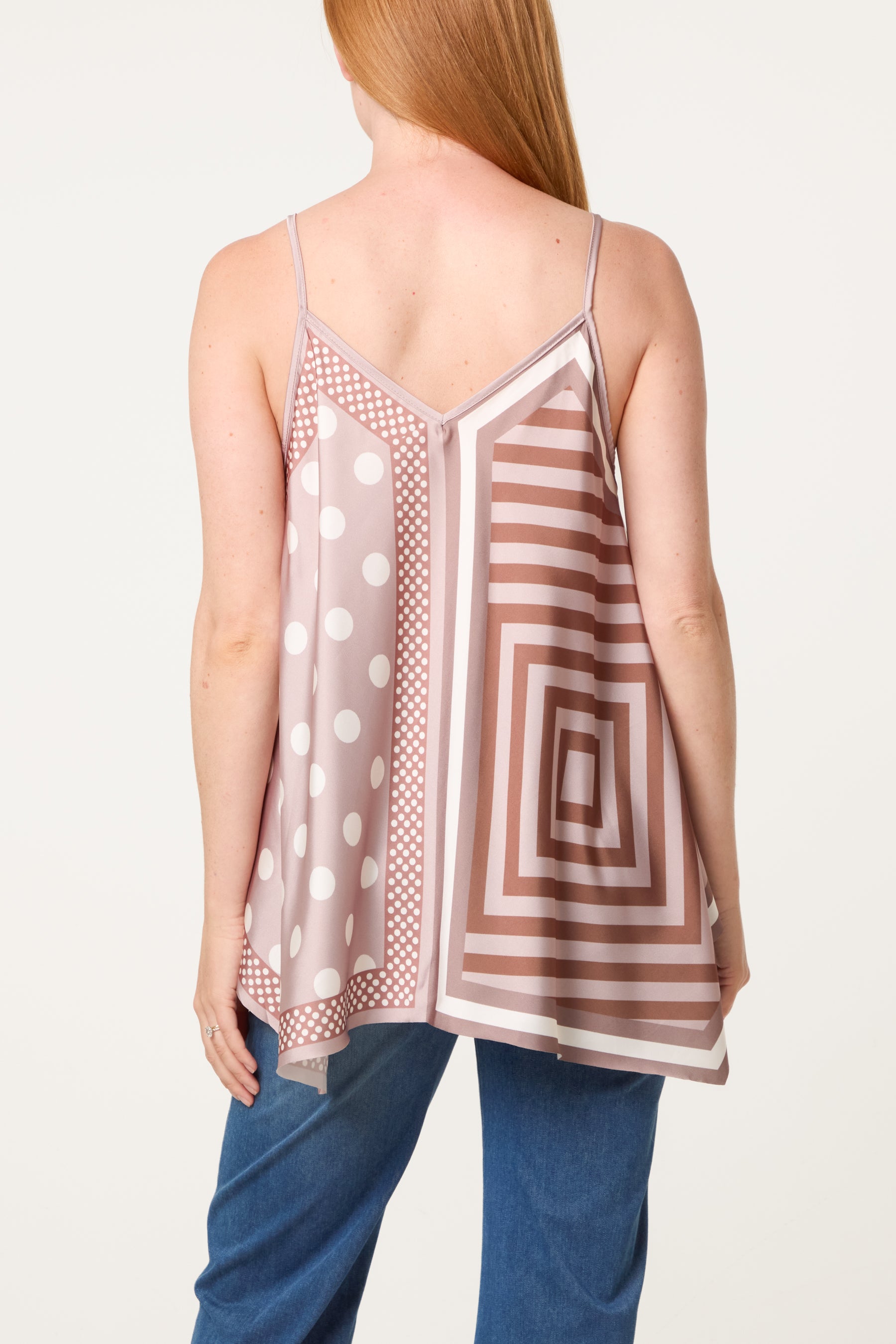 Polka Dot Geometric Strappy Top