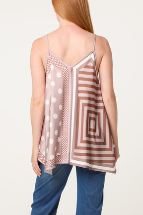 Polka Dot Geometric Strappy Top