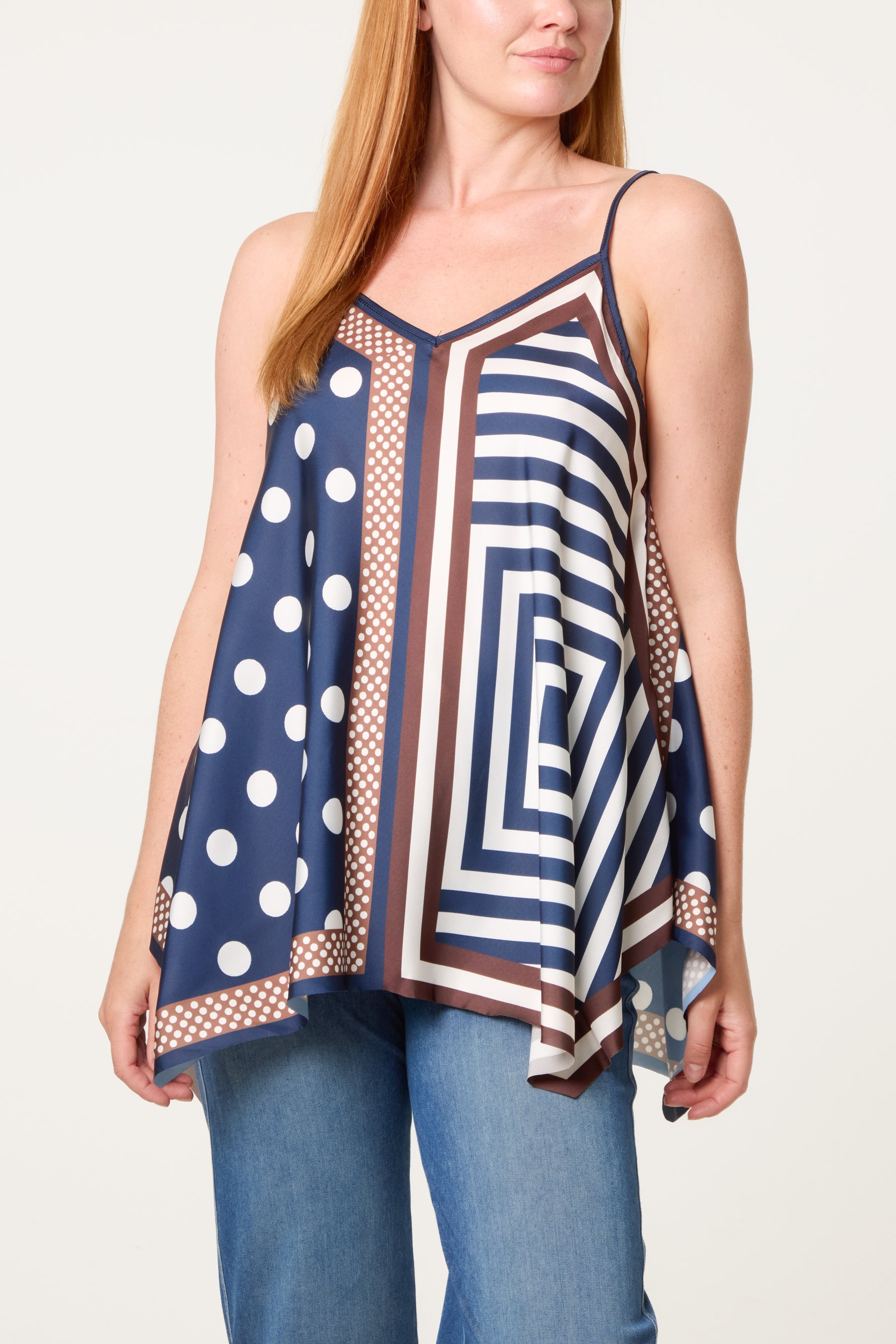 Polka Dot Geometric Strappy Top