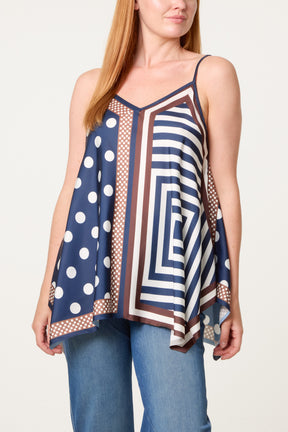 Polka Dot Geometric Strappy Top