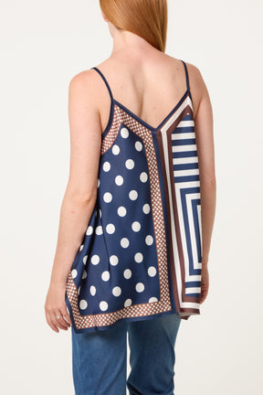 Polka Dot Geometric Strappy Top