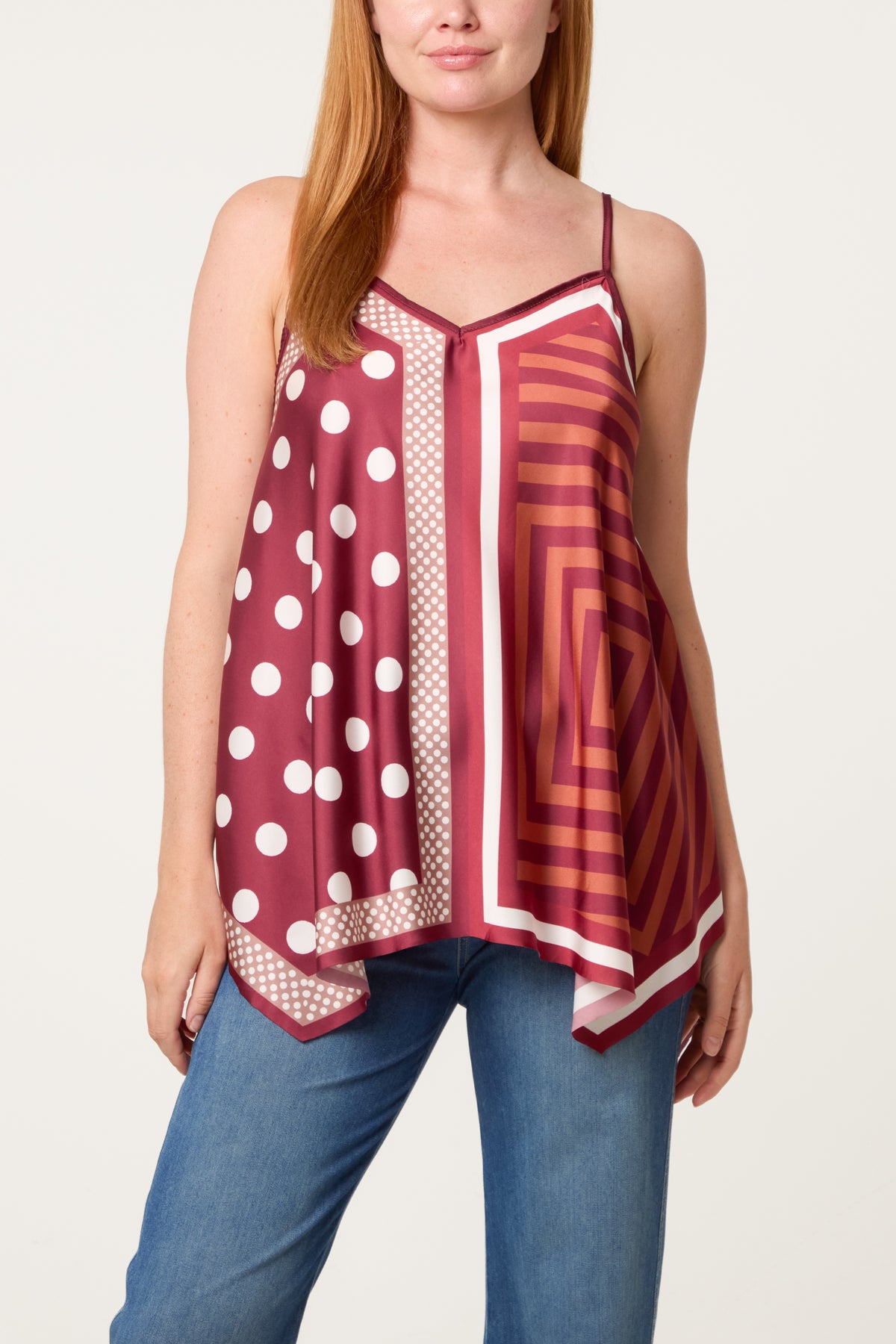 Polka Dot Geometric Strappy Top