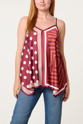 Polka Dot Geometric Strappy Top