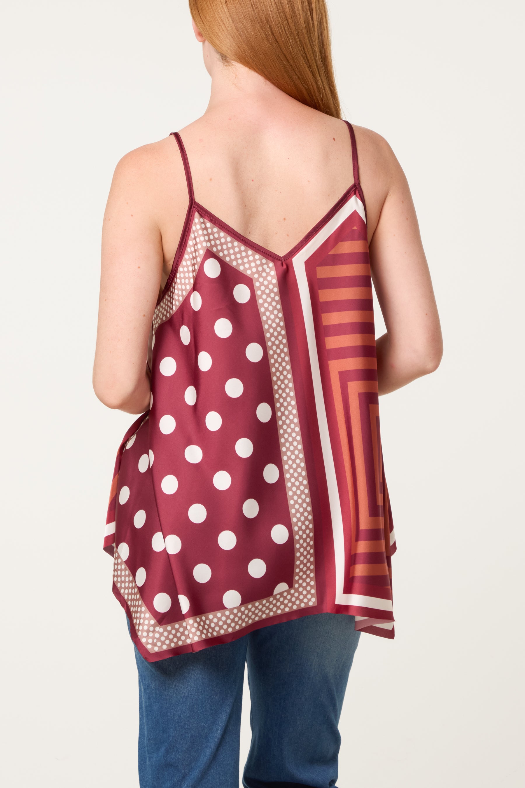 Polka Dot Geometric Strappy Top