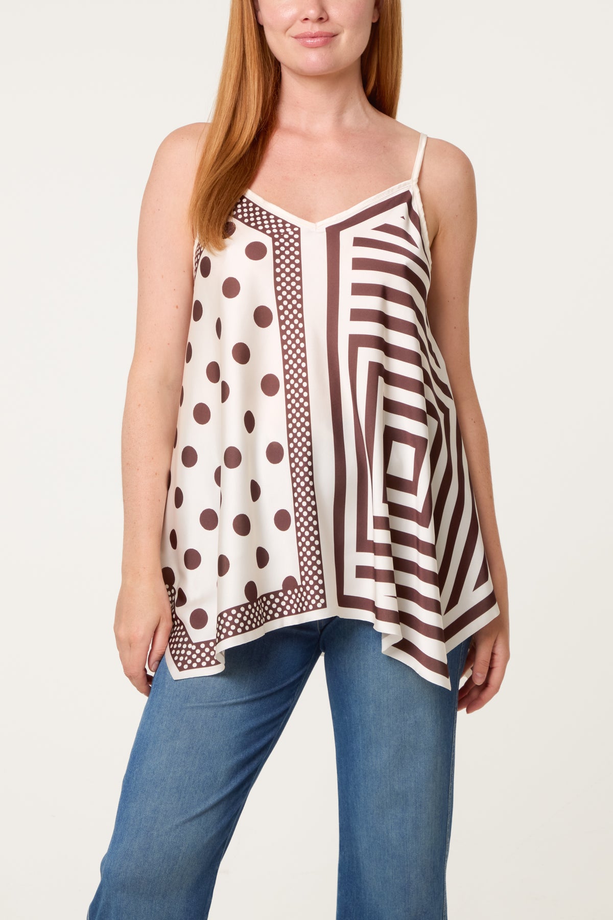 Polka Dot Geometric Strappy Top